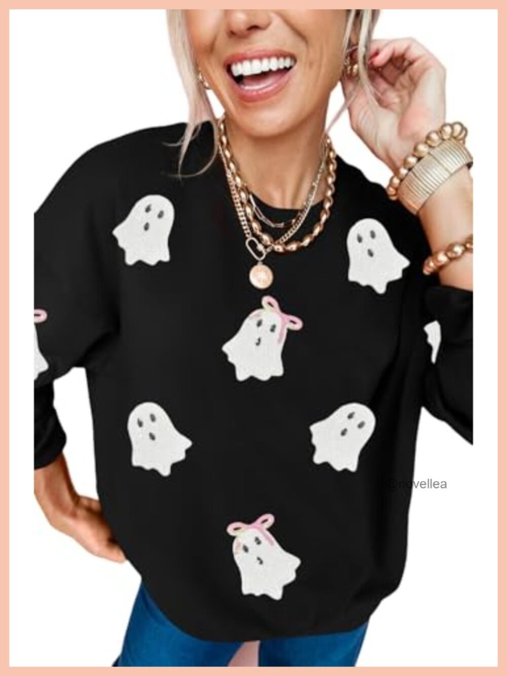 Womens Halloween Ghost Pumpkin Graphic Crewneck Sweatshirt Loose Fit